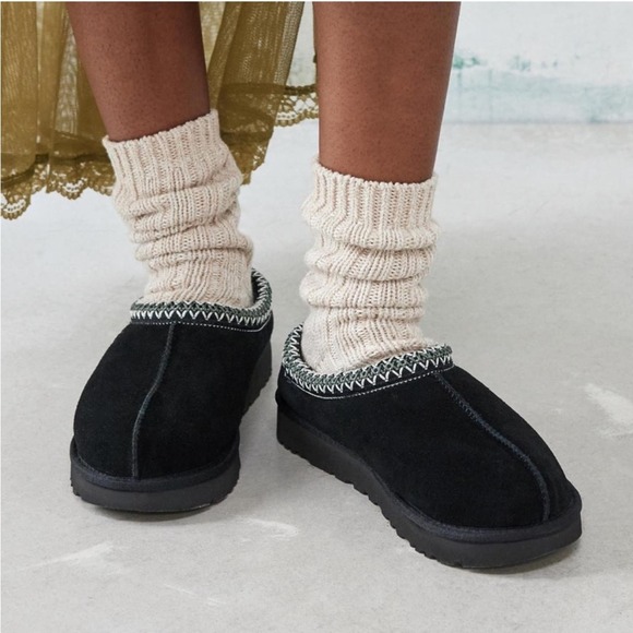 Ugg Tasman Suede Upper Wool Lining Slip On Slipper Black 7 - Picture 1 of 10
